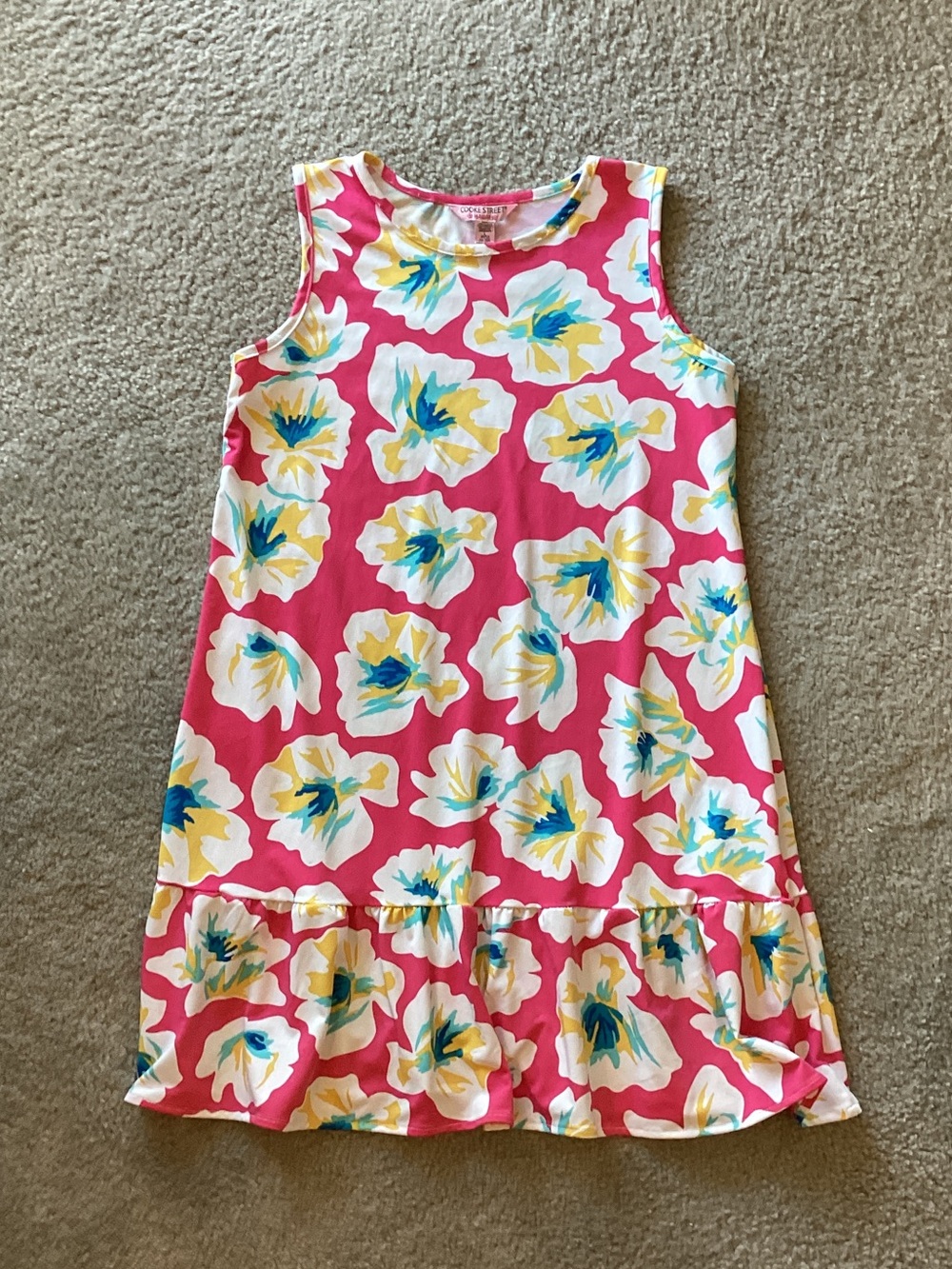 Girls Pink Floral Ruffle Hem Sleeveless Dress